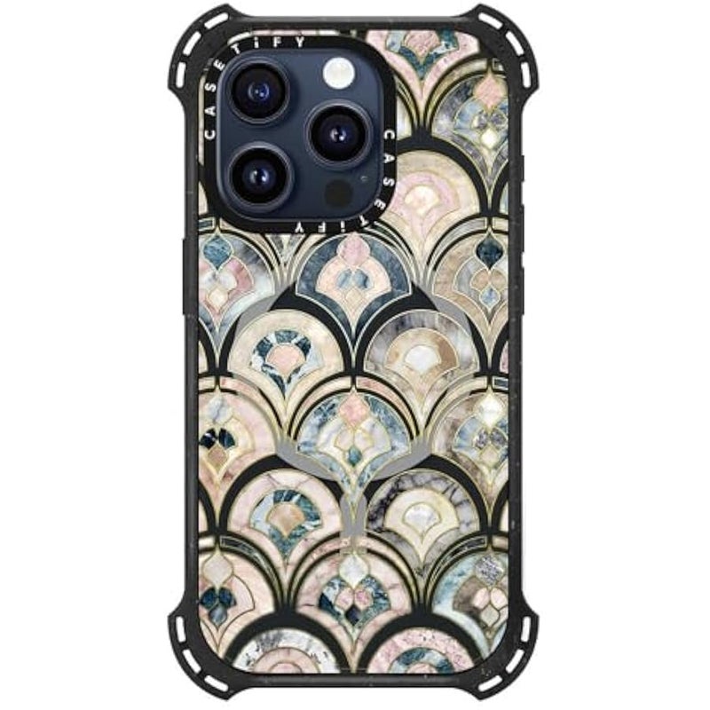 Casetify Bounce iPhone 15 Pro Case 【6X Military Grade Drop Tested / 21.3ft Drop Protection/Compatible with Magsafe】 - Art Deco Marble Tiles - Triple Black - Image 2