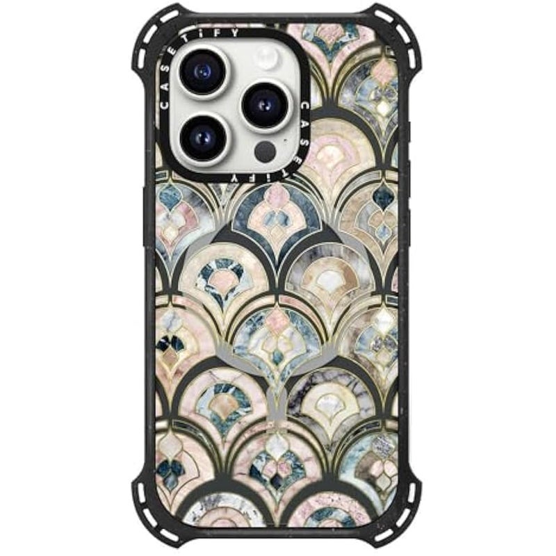 Casetify Bounce iPhone 15 Pro Case 【6X Military Grade Drop Tested / 21.3ft Drop Protection/Compatible with Magsafe】 - Art Deco Marble Tiles - Triple Black - Image 3