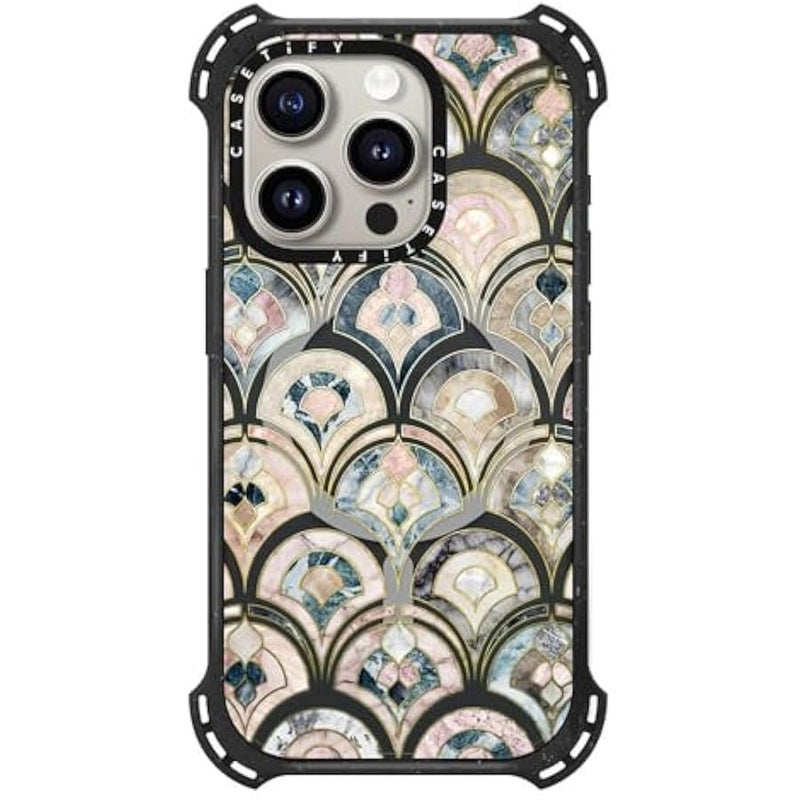 Casetify Bounce iPhone 15 Pro Case 【6X Military Grade Drop Tested / 21.3ft Drop Protection/Compatible with Magsafe】 - Art Deco Marble Tiles - Triple Black - Image 1