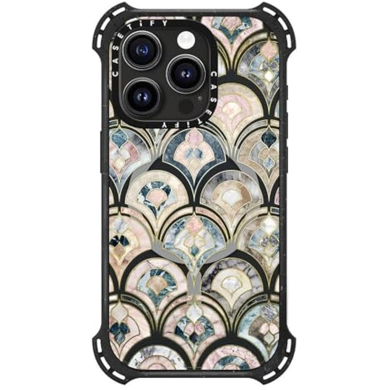 Casetify Bounce iPhone 15 Pro Case 【6X Military Grade Drop Tested / 21.3ft Drop Protection/Compatible with Magsafe】 - Art Deco Marble Tiles - Triple Black - Image 4