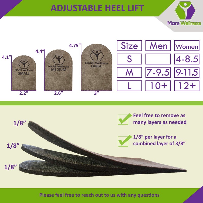 MARS WELLNESS Premium Adjustable Orthopedic Heel Lift - Made in The USA - for Heel Pain and Leg Length Discrepancies - Medium - 1 Single Lift - Image 2