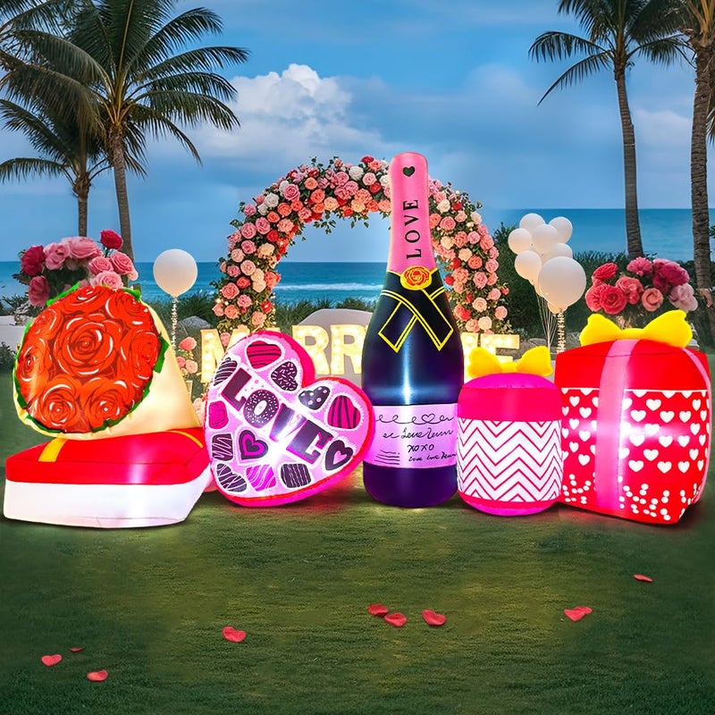 KOOY 8 FT Velentine's Day Inflatable Outdoor Decoration, Happy Velentine Day Love Heart with Flower, Blow up Valentine's Day Decoration Outdoor for Yard Lawn Holiday Wedding Anniversary DÃ©cor - Image 1