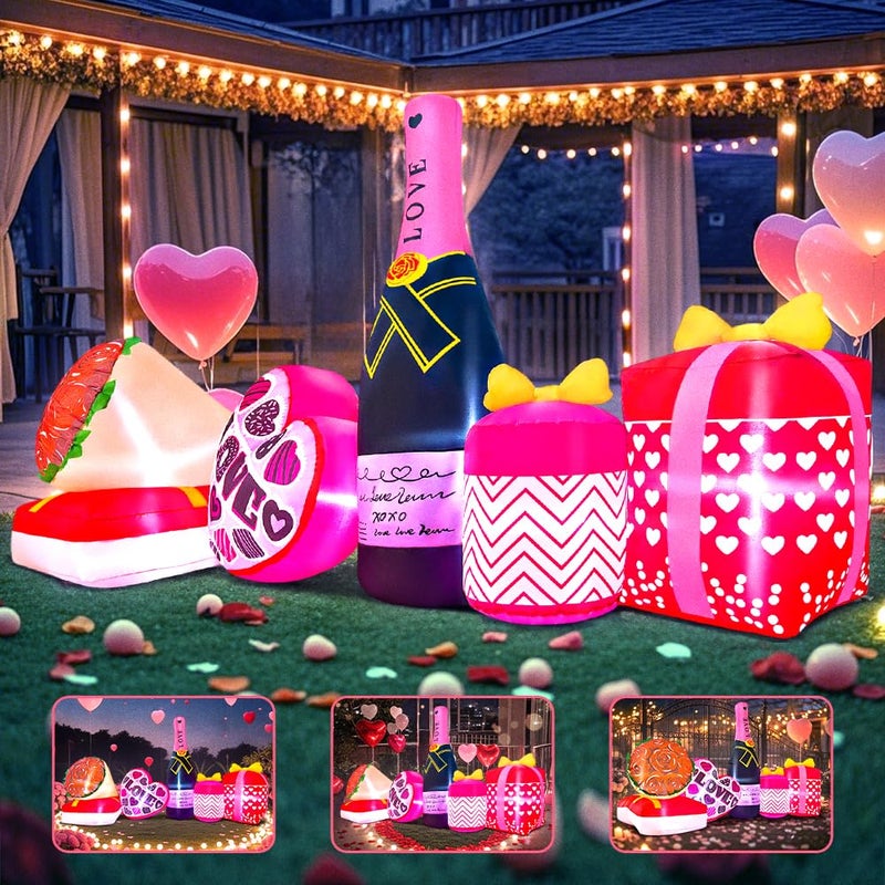 KOOY 8 FT Velentine's Day Inflatable Outdoor Decoration, Happy Velentine Day Love Heart with Flower, Blow up Valentine's Day Decoration Outdoor for Yard Lawn Holiday Wedding Anniversary DÃ©cor - Image 3