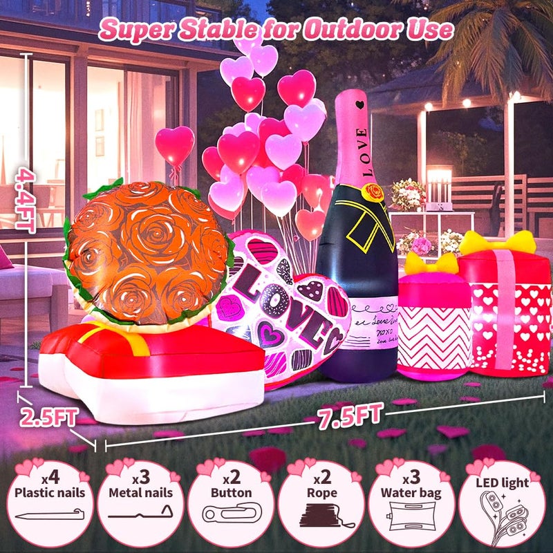 KOOY 8 FT Velentine's Day Inflatable Outdoor Decoration, Happy Velentine Day Love Heart with Flower, Blow up Valentine's Day Decoration Outdoor for Yard Lawn Holiday Wedding Anniversary DÃ©cor - Image 5