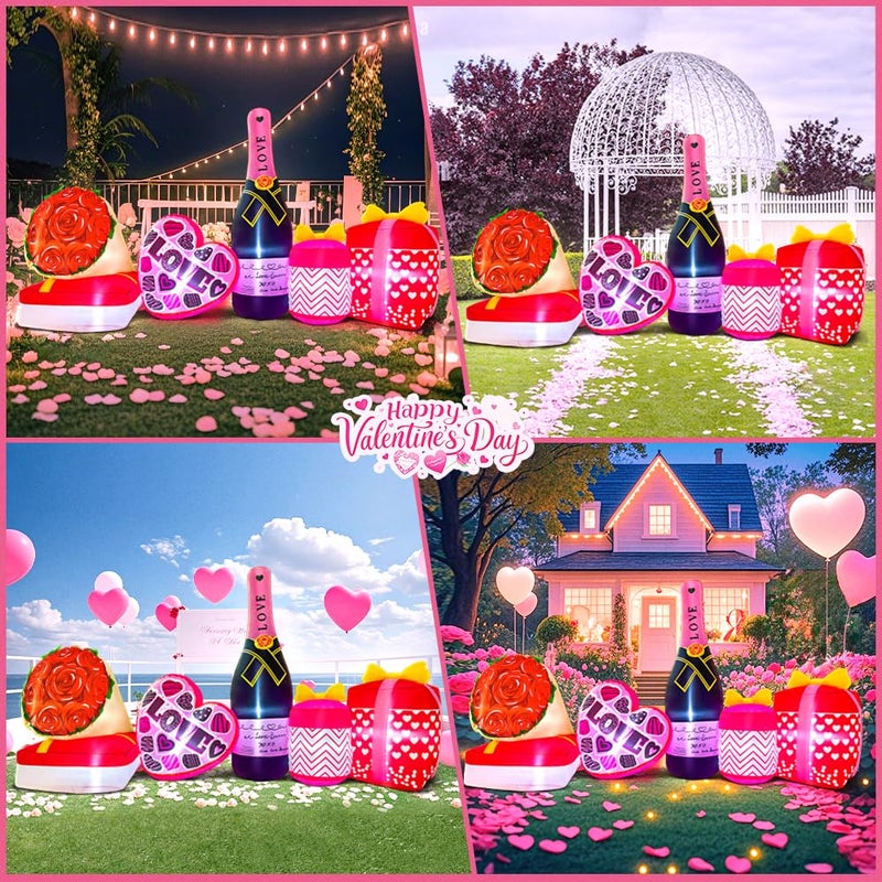 KOOY 8 FT Velentine's Day Inflatable Outdoor Decoration, Happy Velentine Day Love Heart with Flower, Blow up Valentine's Day Decoration Outdoor for Yard Lawn Holiday Wedding Anniversary DÃ©cor - Image 2