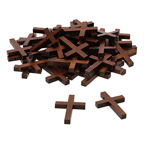 Penta Angel Natural Wood Cross Bulk 50Pcs Mini Wooden Cross Pendants Beads Charms Jewelry Findings for Bracelet Necklace Earring Jewelry Making and Craft DIY - Image 1