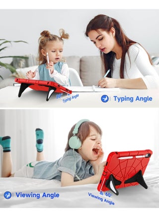 جراب للأطفال لجهاز iPad (A16) من الجيل الحادي عشر مقاس 11 بوصة/iPad من الجيل العاشر مقاس 10.9 بوصة - جراب لطيف برسومات كرتونية رائعة للأطفال مع حامل وحزام كتف وحامل أقلام مقاوم للصدمات (أحمر وأسود) - view 4