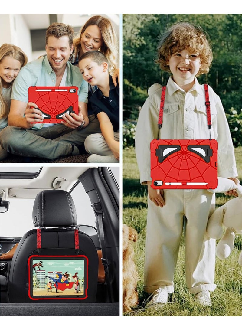 Aookay for iPad (A16) 11th Generation 11 Inch/iPad 10th Generation 10.9 Inch Kids Case - for Kids Cute Cool Cartoon Cover with Kickstand & Shoulder Strap & Pen Holder Design Shockproof (Red Black) - Image 5