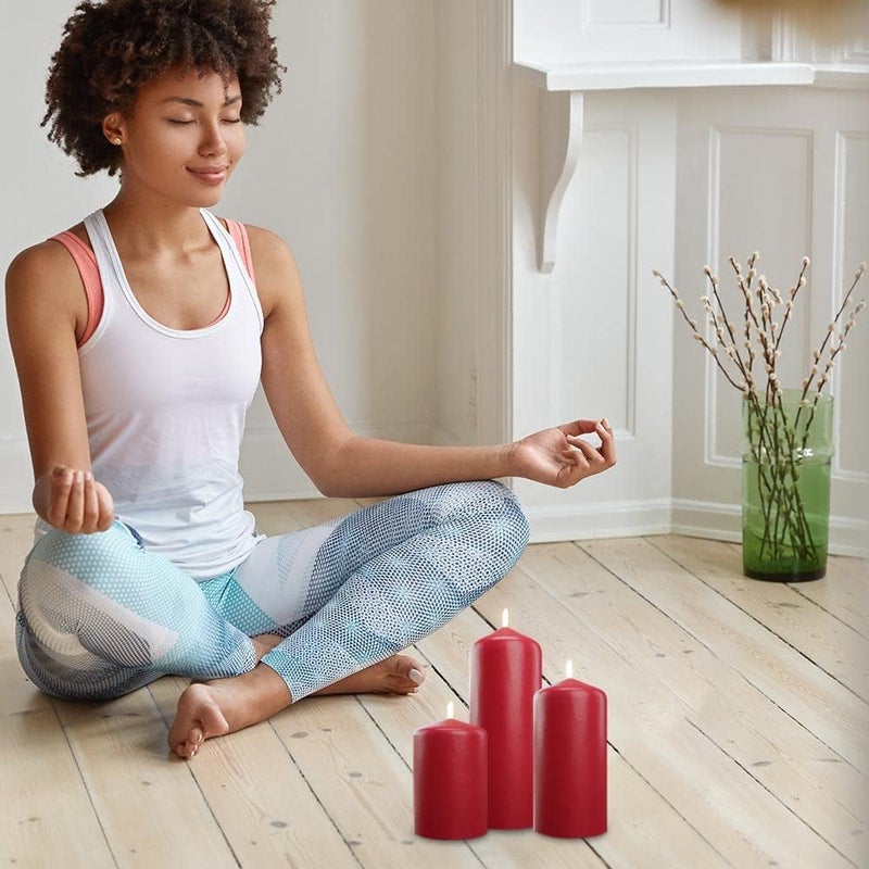 bask Cone Top Pillar Candles - Elegant Red Candles - Set of 3 Red Pillar Candles - 3"x4", 3"x6", and 3" x8 - Smokeless and Dripless Decorative Candles for Home Decor and Relaxation - Image 5