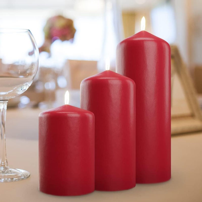bask Cone Top Pillar Candles - Elegant Red Candles - Set of 3 Red Pillar Candles - 3"x4", 3"x6", and 3" x8 - Smokeless and Dripless Decorative Candles for Home Decor and Relaxation - Image 4