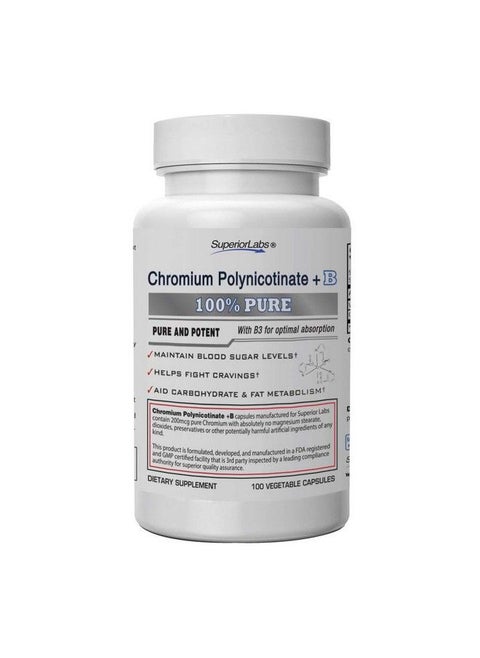 Pure Chromium Polynicotinate Supplement Made In Usa 200Mcg + Vitamin B3 For Optimal Absorption Veggie Cap 14 Week Supply
