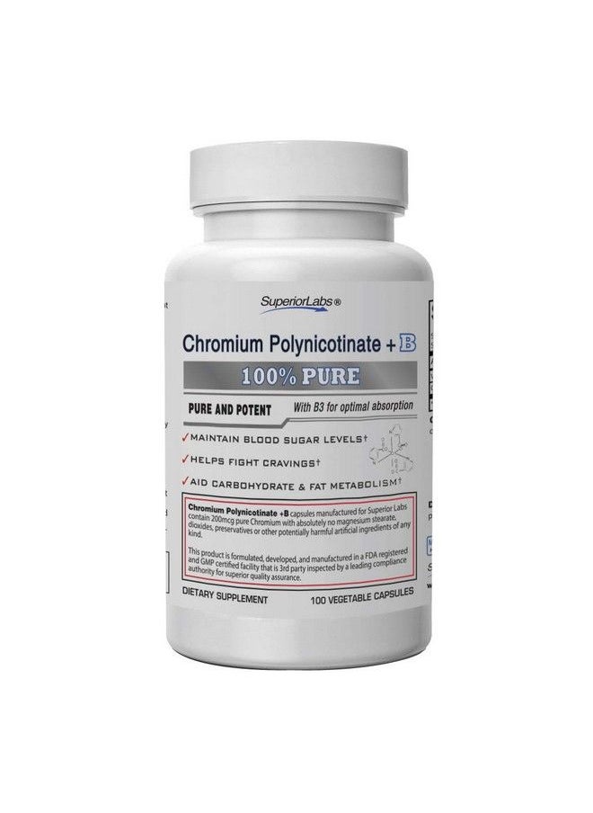 Superior Labs - Pure Chromium Polynicotinate Supplement Made In Usa 200Mcg + Vitamin B3 For Optimal Absorption Veggie Cap 14 Week Supply - Image 1