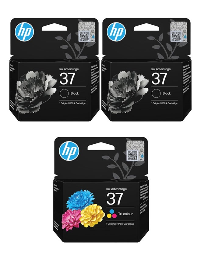 HP 37 Two Original Black & One Tri-Color Ultra Ink Advantage Cartridge set for HP DeskJet Ink Advantage Ultra 5127 5827 All-in-One Printers (Pack of 3) Black (2)Tri color(1) - Image 1
