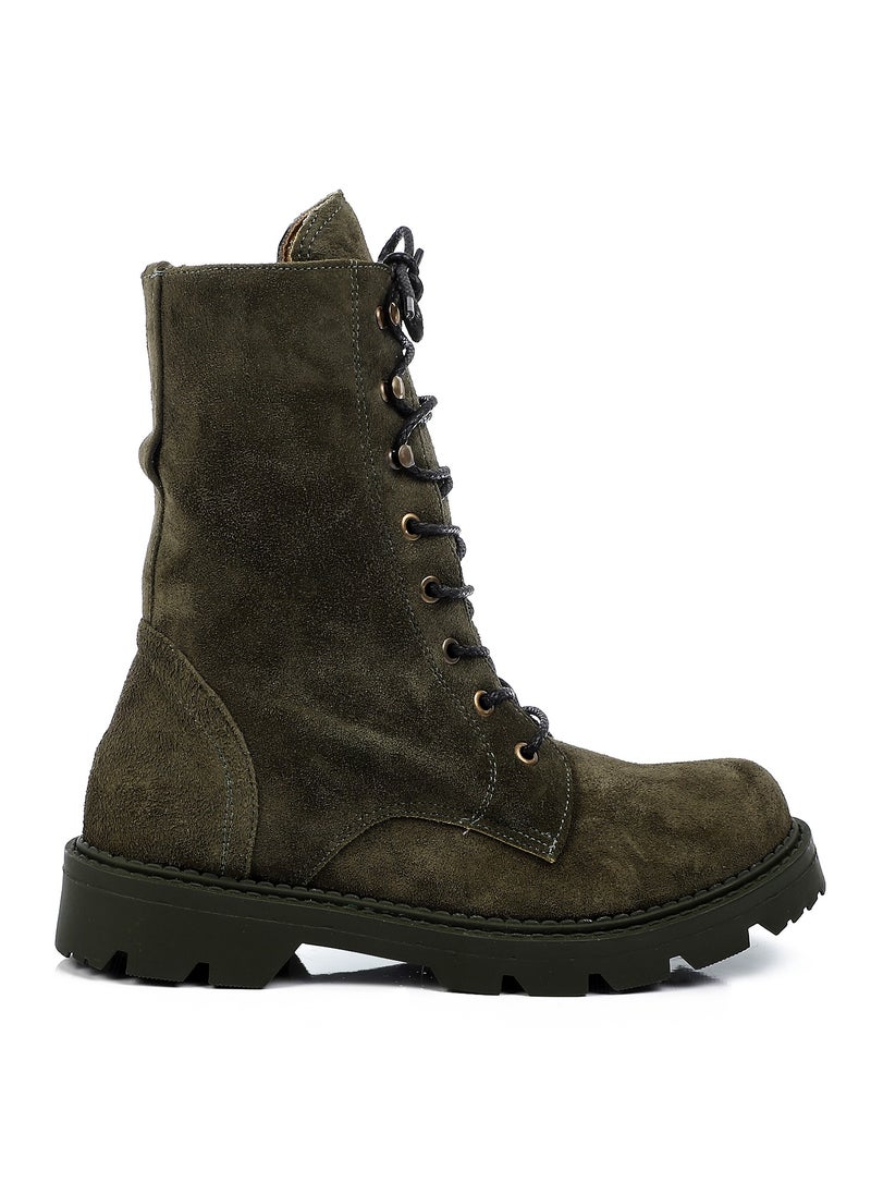 Mr.joe High Lace Up Closure Boots - Dark Olive  - Image 3