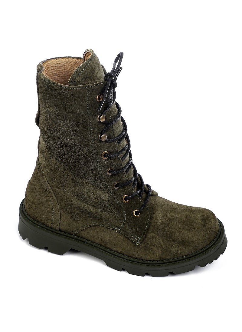 Mr.joe High Lace Up Closure Boots - Dark Olive  - Image 1