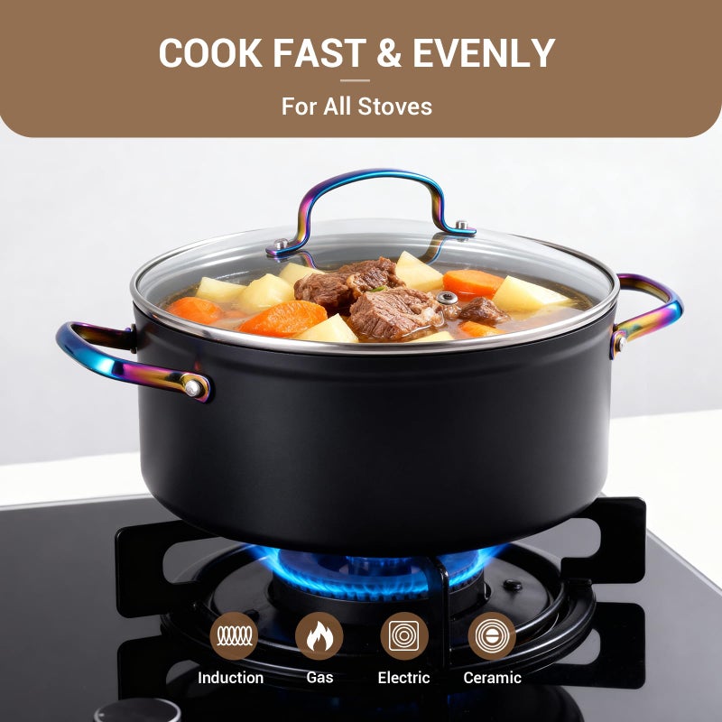 Ammeloo 17 Pcs Ceramic Cookware Set, Induction Pots and Pans Set Non Stick, Premium Colored Stay Cool Handle, Non Toxic PFOA PFOS Free, Oven Safe & Compatible with All Stovetops, Black - Image 3
