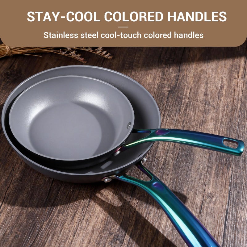 Ammeloo 17 Pcs Ceramic Cookware Set, Induction Pots and Pans Set Non Stick, Premium Colored Stay Cool Handle, Non Toxic PFOA PFOS Free, Oven Safe & Compatible with All Stovetops, Black - Image 2