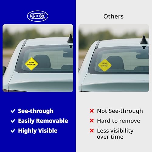 GEEKBEAR New Driver Car Sign - Sticker or Magnet & Color Options, Weather-Resistant - Diamond Shape 6.8 x 6.8 in (See-Through Sticker, Light Pink, 2 Pack) - Image 3