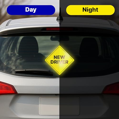 GEEKBEAR New Driver Car Sign - Sticker or Magnet & Color Options, Weather-Resistant - Diamond Shape 6.8 x 6.8 in (See-Through Sticker, Light Pink, 2 Pack) - Image 5