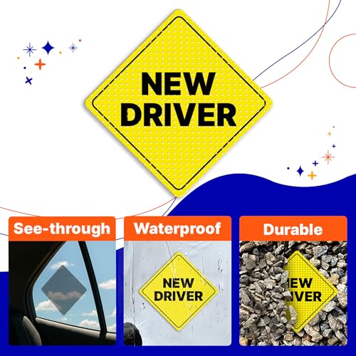 GEEKBEAR New Driver Car Sign - Sticker or Magnet & Color Options, Weather-Resistant - Diamond Shape 6.8 x 6.8 in (See-Through Sticker, Light Pink, 2 Pack) - Image 4