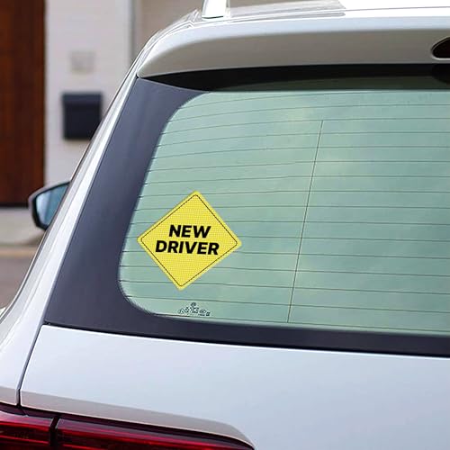 GEEKBEAR New Driver Car Sign - Sticker or Magnet & Color Options, Weather-Resistant - Diamond Shape 6.8 x 6.8 in (See-Through Sticker, Light Pink, 2 Pack) - Image 2