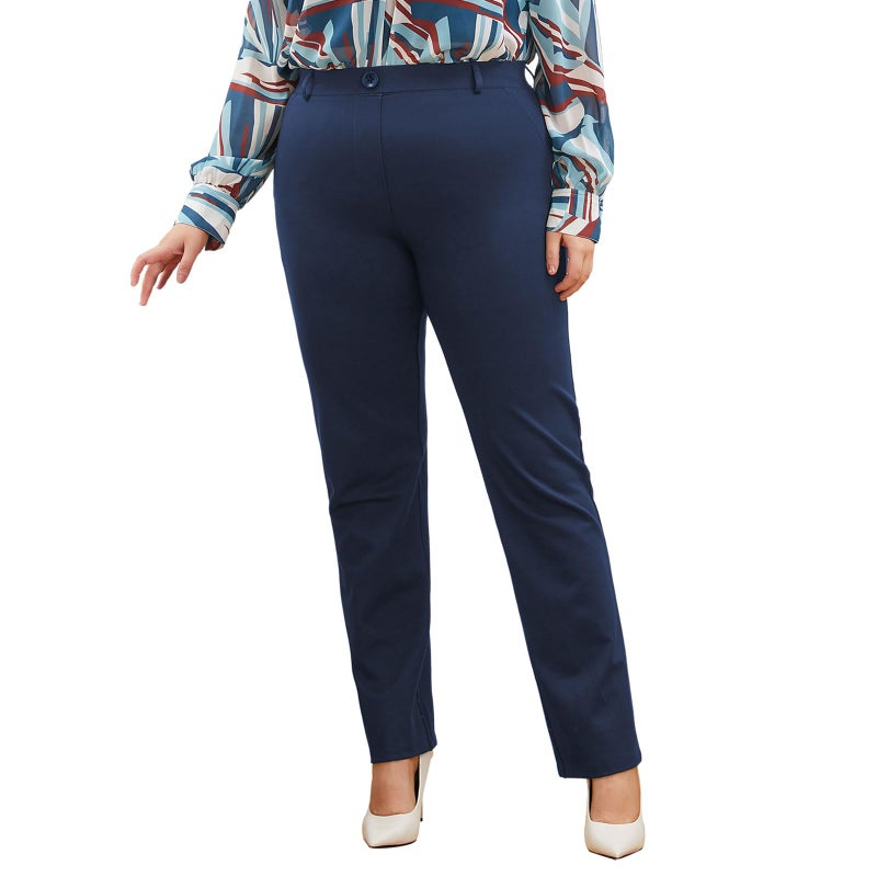DGD Plus Size Women's Straight-Leg Dress Pants - Slacks for Business Casual,Work Clothes for Office Blue 2XL - Image 1