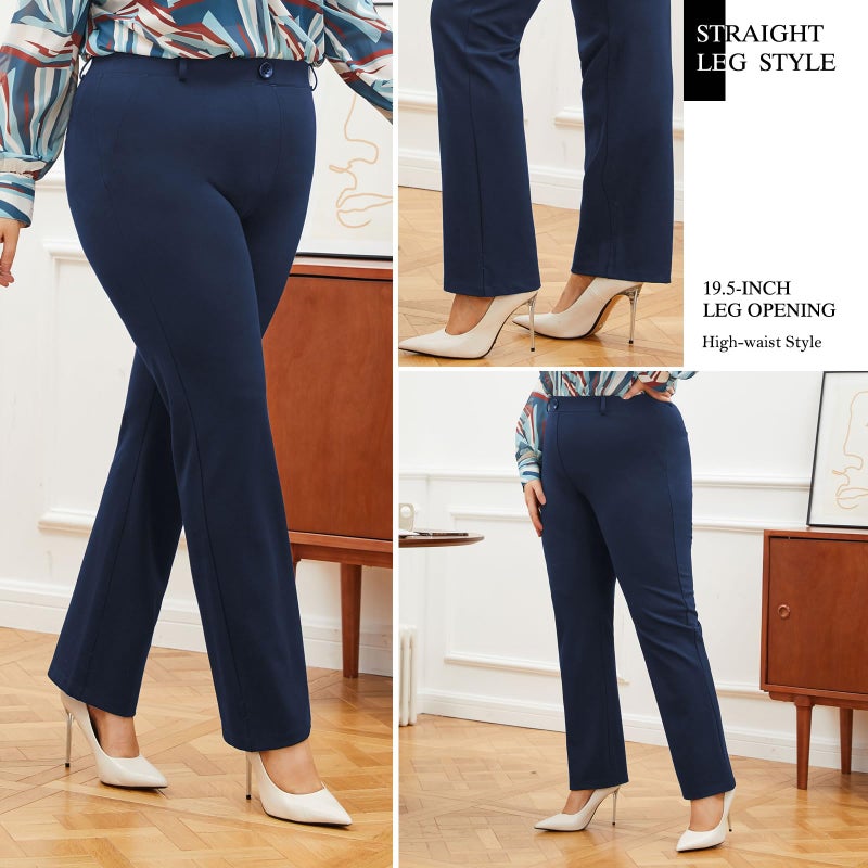 DGD Plus Size Women's Straight-Leg Dress Pants - Slacks for Business Casual,Work Clothes for Office Blue 2XL - Image 2