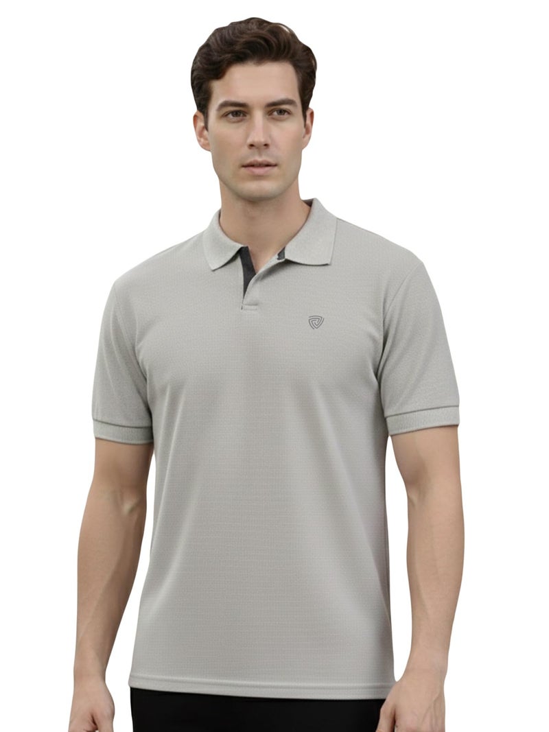 Lux Cozi Men's Pack of 1 Grey Melange Regular Fit Polo Neck Half Sleeve Solid Casual T-Shirt (Size : XX-Large)_COZI_2121_GM_2XL_1PC - Image 5