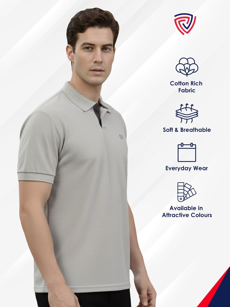 Lux Cozi Men's Pack of 1 Grey Melange Regular Fit Polo Neck Half Sleeve Solid Casual T-Shirt (Size : XX-Large)_COZI_2121_GM_2XL_1PC - Image 3