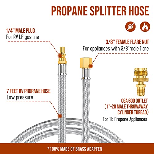 Alloxity 7FT 1/4'' Quick Disconnect Connect Propane Hose for RV to Grill, with Adapter Connects 1 LB Portable Appliance for Blackstone Griddle, Weber Q, Coleman Grill, Buddy Heaters and More, 3/8" Female Nut - Image 2