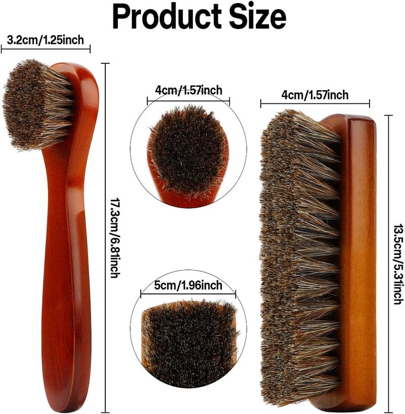 Zanzike Shoe Brush, Shoe Cleaning Brush, 2 Pieces Horsehair Shoe Brush, Boot Brush, Horse Hair Brush for Leather, Shoe Brushes for Cleaning, Leather Shoes Boot Cleaning Brush Care Clean Dauber Applicators - Image 3