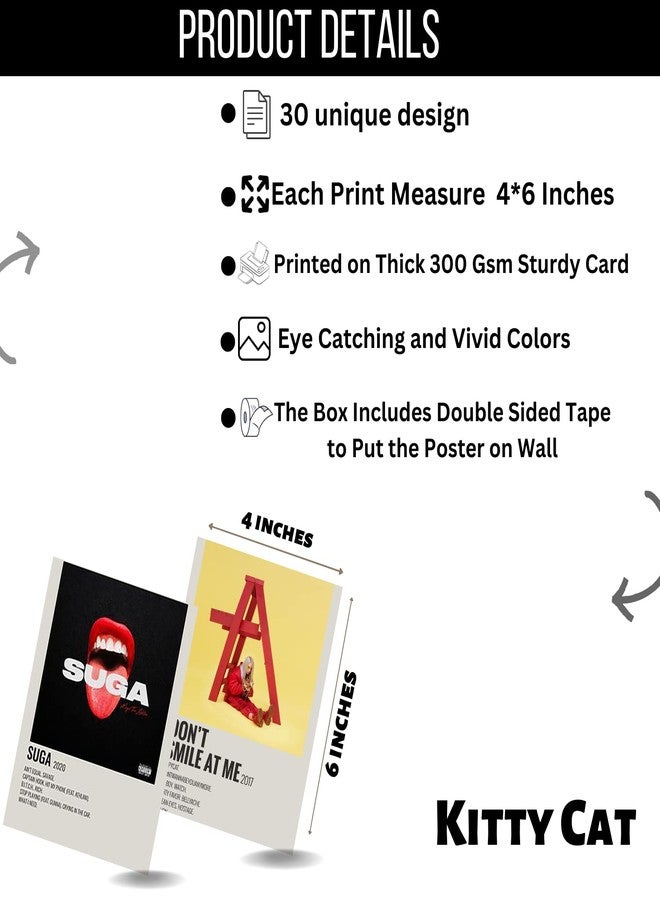 Kitty Cat - Song Album Aesthetic Wall Collage Kit for Room Decor | Set of 30 Aesthetic Posters | 300 GSM Water Resistant Paper | Size 4x6 Inch | Unframed | Comes With Double Sided Tape. - Image 2