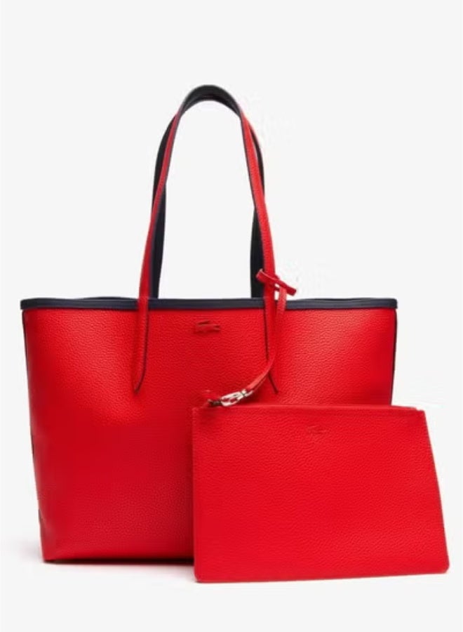 لاكوست Lacoste للسيدات مزدوج الوجهين حقيبة يد كبيرة السعة ، متعددة الوظيفية ، أسود/أحمر - Image 4