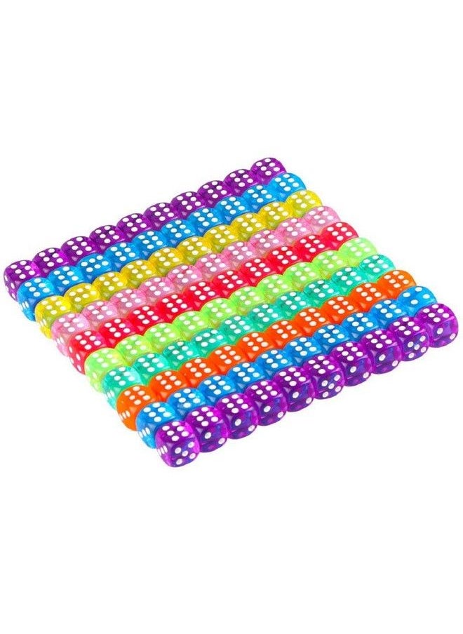 Kissbuty - 100 Pcs 6Sided Games Dice Set Translucent Colors Dices 14 Mm Round Corner Dice For Playing Games Acrylic Bulk Dice For Board Games Dice Games Party Favors Gifts - Image 1