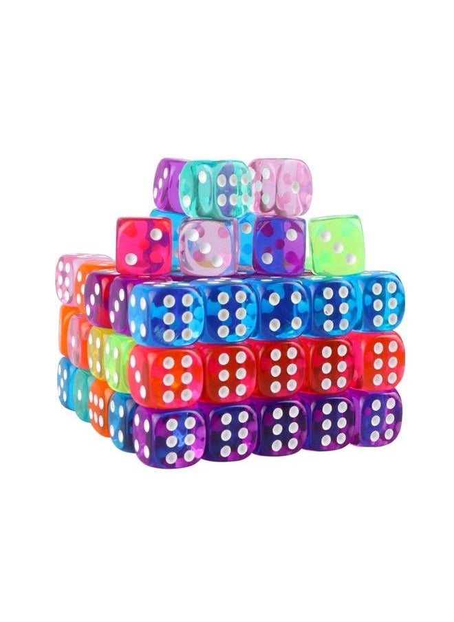 Kissbuty - 100 Pcs 6Sided Games Dice Set Translucent Colors Dices 14 Mm Round Corner Dice For Playing Games Acrylic Bulk Dice For Board Games Dice Games Party Favors Gifts - Image 1