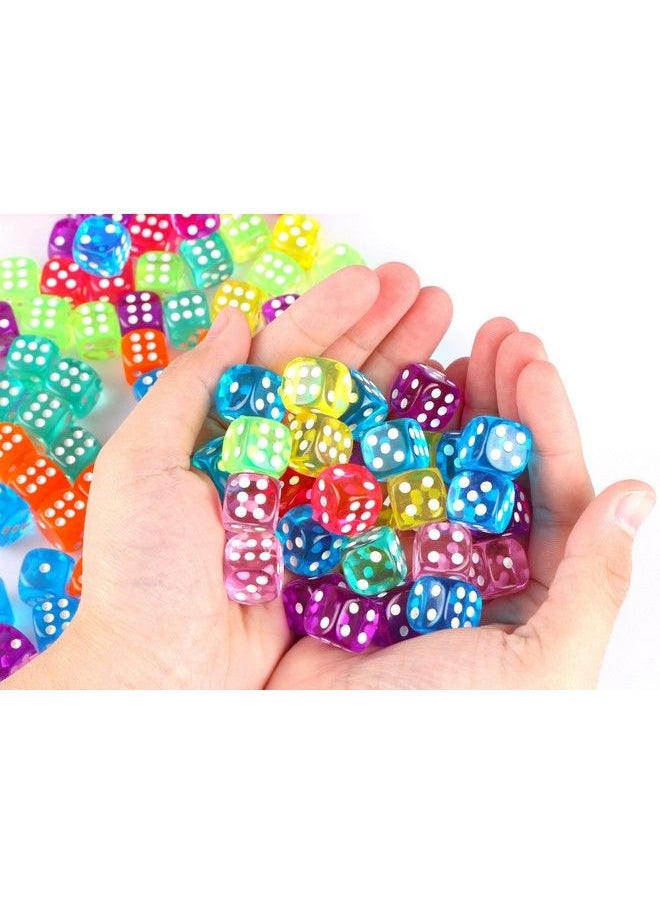 Kissbuty - 100 Pcs 6Sided Games Dice Set Translucent Colors Dices 14 Mm Round Corner Dice For Playing Games Acrylic Bulk Dice For Board Games Dice Games Party Favors Gifts - Image 1