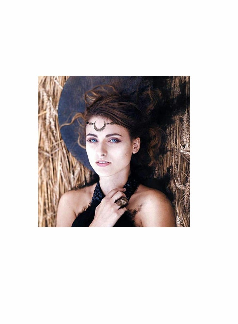 SYOSI Head Chain Wedding Jewelry Chain Moon Stars Gold Jewelry Headpiece Rhinestone Forehead Headbands Vintage Hair Chain Decorations Headpiece Accessories for Women (Copper Black Water Drop) - Image 1