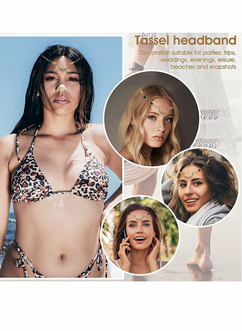 SYOSI Head Chain Wedding Jewelry Chain Moon Stars Gold Jewelry Headpiece Rhinestone Forehead Headbands Vintage Hair Chain Decorations Headpiece Accessories for Women (Copper Black Water Drop) - Image 4