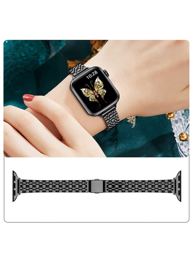 O Ozone أحزمة معدنية رفيعة لساعة Apple Watch Band مقاس 38 مم و40 مم و40 مم و41 مم لسلسلة iWatch SE/8/7/6/5/4/3/2/1 - فضي وردي ذهبي/أسود - Image 3