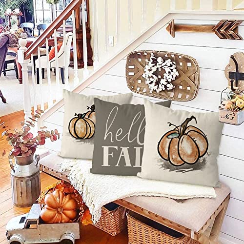 GAGEC Fall Pillow Covers 18x18 Inch Pumpkins Grey Autumn Harvest Hello Fall Throw Pillowcase Holiday Home Decor Sofa Bedroom Cushion Case Outdoor Indoor Decorations Set of 4 - Image 2