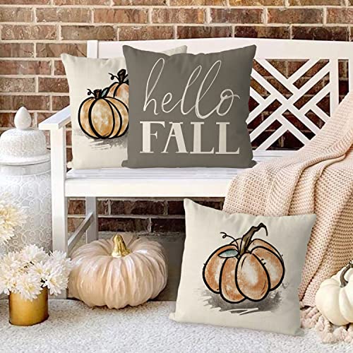 GAGEC Fall Pillow Covers 18x18 Inch Pumpkins Grey Autumn Harvest Hello Fall Throw Pillowcase Holiday Home Decor Sofa Bedroom Cushion Case Outdoor Indoor Decorations Set of 4 - Image 4
