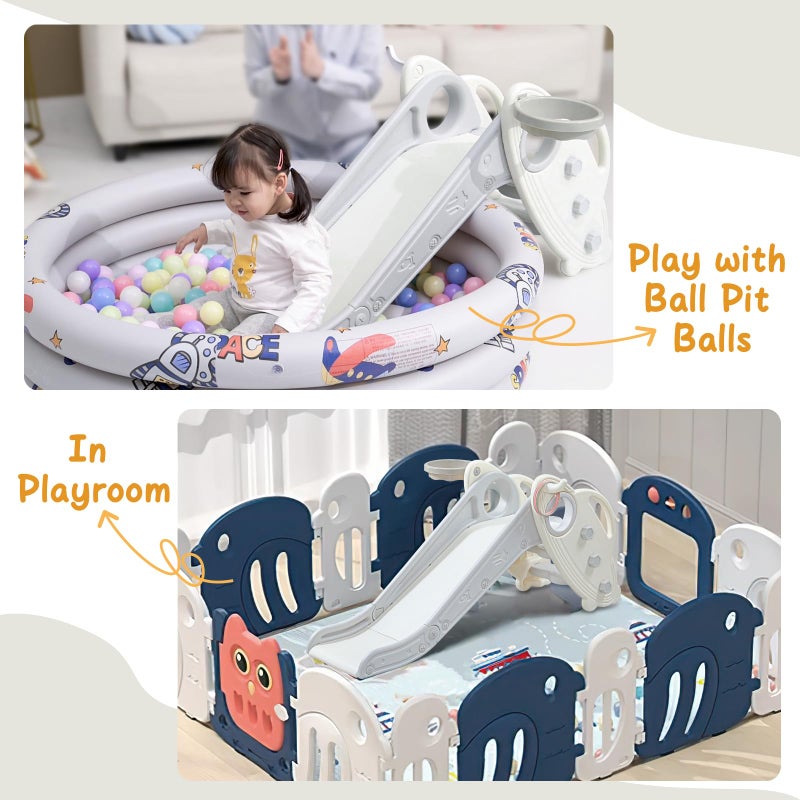 Onasti Kids Slide for Toddlers Age 1-3 Indoor Baby Plastic Slide Outdoor Climber Freestanding Playset with Basketball Hoop & Ring Game Grey - Image 3
