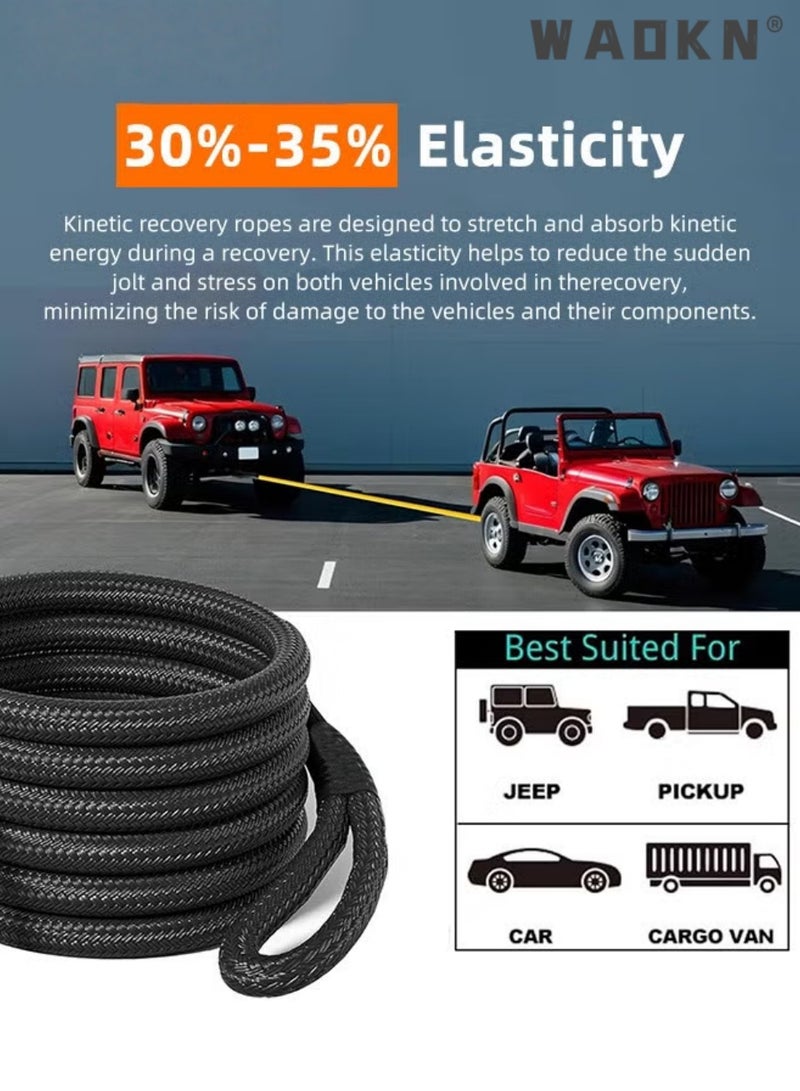 WAOKN Car Trailer Rope Anti-Snap Kinetic Recovery Towing Rope, Heavy Duty Offroad Tow Strap with Corrosion Resistant U-Hooks, High Strength & Uniform Tension, Easy Install, for Cars, SUVs & Trucks（10 tons/8 meters+U-hook+handbag, ） - Image 5