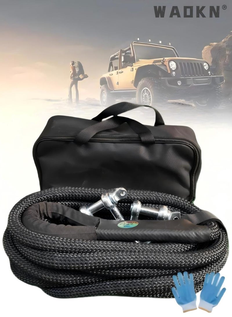 WAOKN Car Trailer Rope Anti-Snap Kinetic Recovery Towing Rope, Heavy Duty Offroad Tow Strap with Corrosion Resistant U-Hooks, High Strength & Uniform Tension, Easy Install, for Cars, SUVs & Trucks（10 tons/8 meters+U-hook+handbag, ） - Image 1