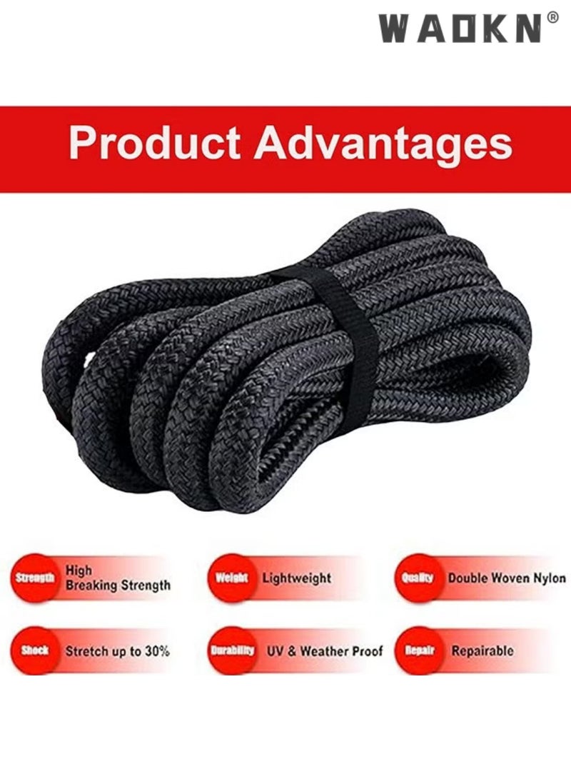 WAOKN Car Trailer Rope Anti-Snap Kinetic Recovery Towing Rope, Heavy Duty Offroad Tow Strap with Corrosion Resistant U-Hooks, High Strength & Uniform Tension, Easy Install, for Cars, SUVs & Trucks（10 tons/8 meters+U-hook+handbag, ） - Image 2