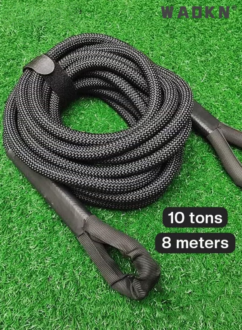 WAOKN Car Trailer Rope Anti-Snap Kinetic Recovery Towing Rope, Heavy Duty Offroad Tow Strap with Corrosion Resistant U-Hooks, High Strength & Uniform Tension, Easy Install, for Cars, SUVs & Trucks（10 tons/8 meters+U-hook+handbag, ） - Image 3