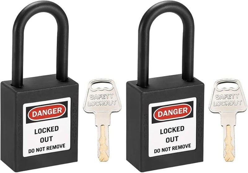 Lockout Tagout Safety Padlock Black Nylon Shackle 2Pcs Keyed Alike - Image 2