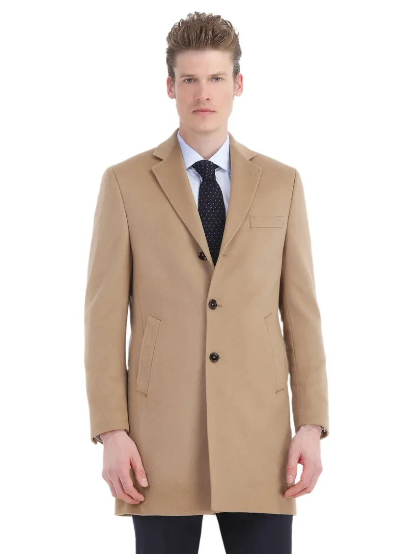 RAMSEY Buff Regular Fit Butterfly Collar Classical Weaving Overcoat