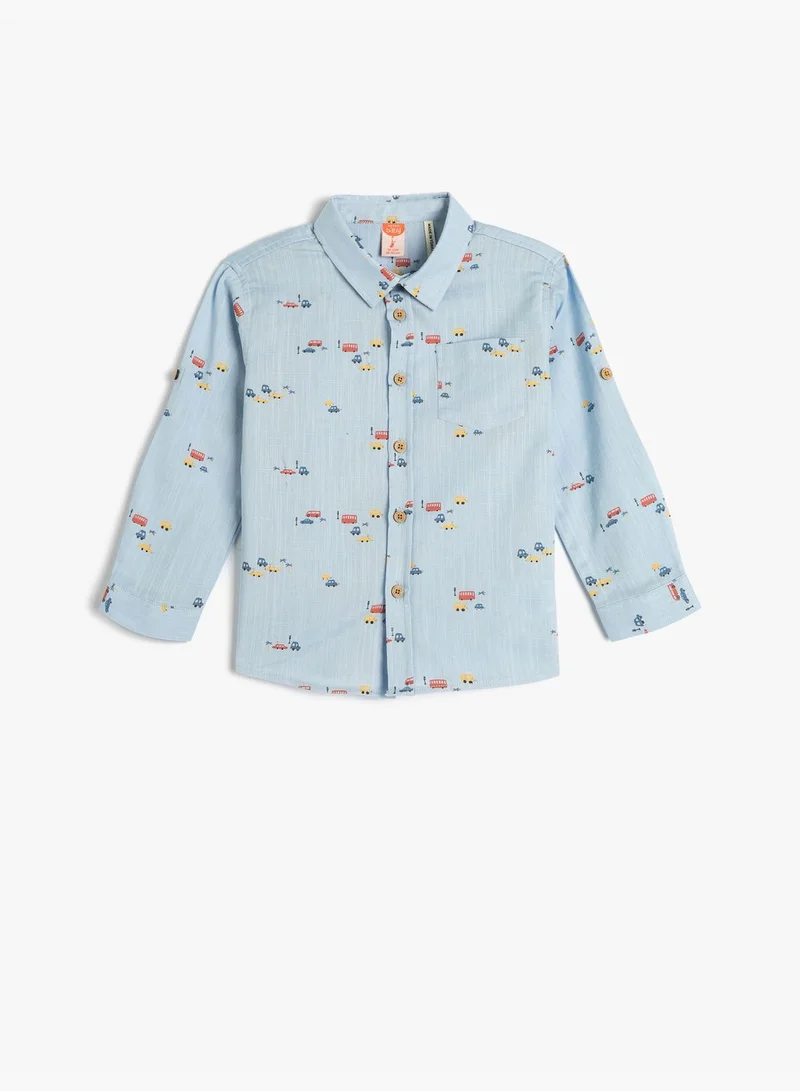 كوتون Shirt Long Sleeve Cotton Car Printed Pocket Detail