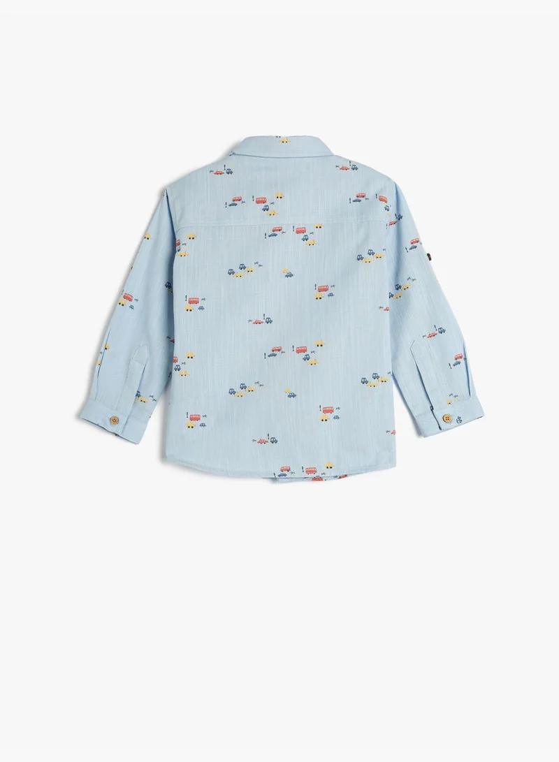 كوتون Shirt Long Sleeve Cotton Car Printed Pocket Detail
